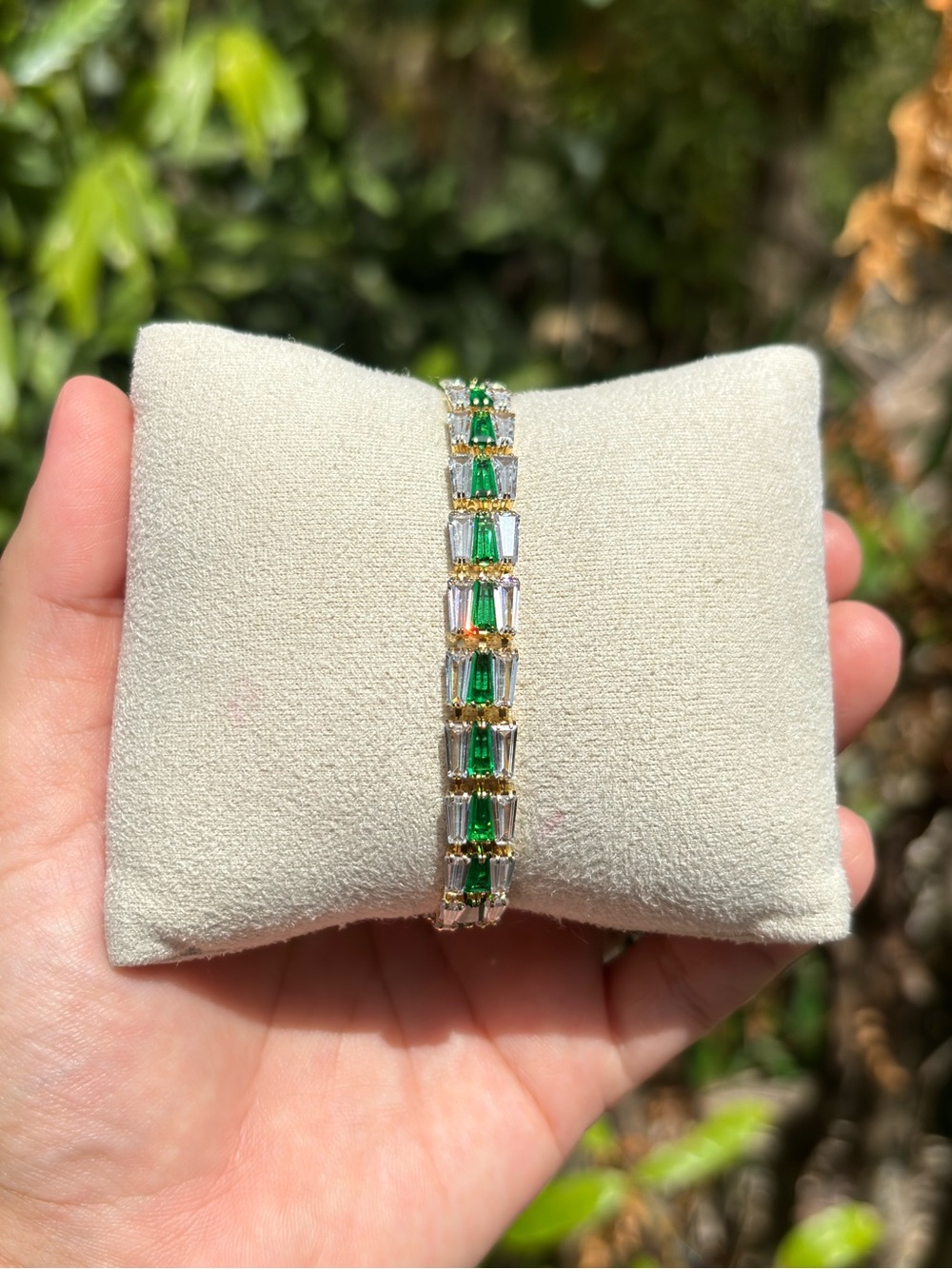 18K Gold Plated Stainless Steel Emerald Green Diamond Tennis Bracelet